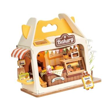 Imagem de KiBcsLic Kit de casa de bonecas de madeira, quebra-cabeça 3D, modelo, artesanato, montagem para crianças a partir de 12 anos, presentes de Natal, decoração de, Padaria