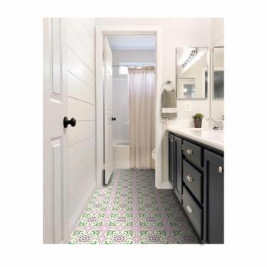 Imagem de Adesivo Para Piso Antiderrapante Lavável floral rosa e verde - Cromo S