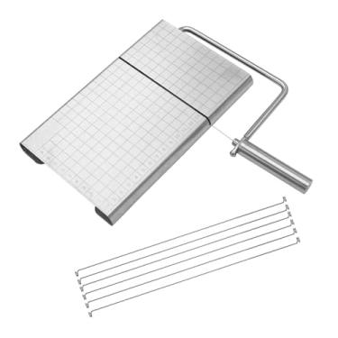 Imagem de KiBcsLic Fatiador de queijo de cozinha, ferramenta de corte em aço inoxidável, cabo ergonômico, resistente, multifuncional, 9,6 x 8,3 polegadas, com 6 fios de