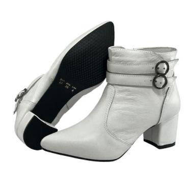 Imagem de Bota Feminina Cano Curto Branca Lirom Com Detalhe Fivela, Branco, 38