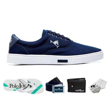 Imagem de Kit Sapatênis Lona com Chinelo Carteira Cinto Meia Casual - Polo Joy, 