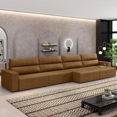 Imagem de Sofá Retrátil 6 Lugares 404cm 4 Módulos Nero com USB Couro Caramelo G52 - Gran Belo