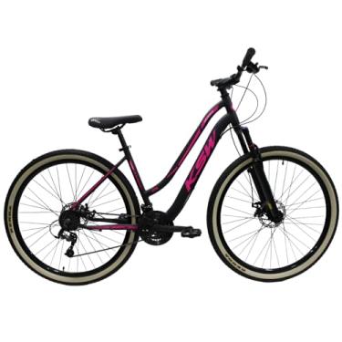 Imagem de Bicicleta KSW Sunny Feminina em Aluminio Aro 29 Rebaixada Retro 21 Marcha Relação 3x7com Freio a Disco e Suspensão de 80mm (Preto com Rosa, 17)
