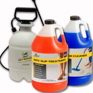 Imagem de Kit de tratamento de azulejo antiderrapante para 400 metros quadrados. Antiderrapante para azulejos lisos. Aumenta a tração em minutos em azulejos internos/externos. Dura anos em áreas comerciais