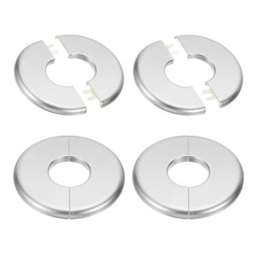 Imagem de PATIKIL Flange de parede 95 mm / 3,7" OD, 4 peças de cobertura de placa de escudo redondo PPR placas de cobertura de encanamento com fita autoadesiva para torneira de tubo de água de 33,5 mm / 1,3" de