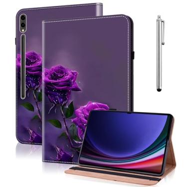 Imagem de ALILANG Capa para Samsung Galaxy Tab S11 Ultra 5G 2025/S10 Ultra 2024/S9 Ultra 2023/S8 Ultra 2022 37.1 cm, capa dobrável de couro PU à prova de choque com suporte para cartão e porta-caneta, rosa roxa