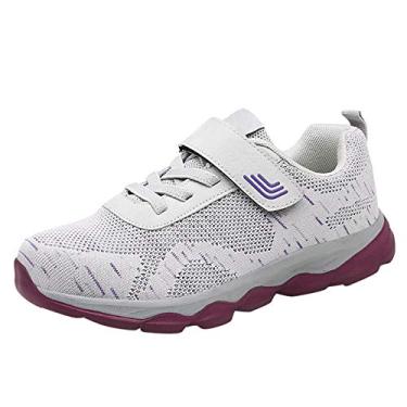 Imagem de Bigfanshu Tênis feminino, cor sólida, botas de cano baixo, botas de malha respirável, sola macia, casual, sem salto, Cinza, 39 BR