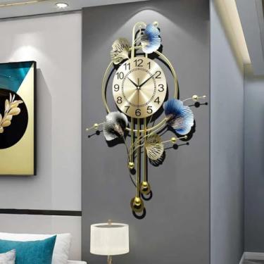 Imagem de Relógios de parede para decoração de sala de estar, relógio de parede de folha de ginkgo de metal 3D exclusivo, relógio de quartzo de parede silencioso moderno sem tique-taque para quarto, corredor
