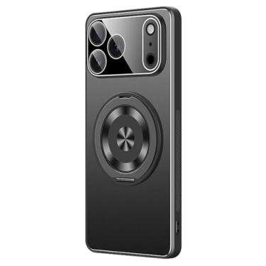 Imagem de HAOMRIYL Capa para iPhone 17 Pro Max/17 Pro/Air/17, capa com suporte de anel giratório, fina, à prova de choque, proteção de lente PC Shell, preta, Air