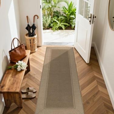 Imagem de Moynesa Tapetes de juta simples listrados marrom 6 x 20 cm, lavável para ambientes internos e externos, antiderrapante, para entrada, corredores, pátio, varanda, casa de fazenda, para decoração de