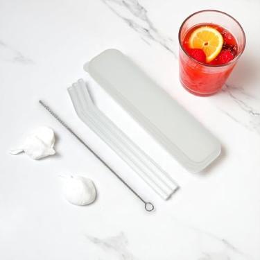 Imagem de Generic 1 conjunto de canudos, pacote com 3, canudos dobrados reutilizáveis com escova de limpeza e caixa de armazenamento, lavável à mão, vidro borossilicato alto transparente 19,5 x 0,8 cm