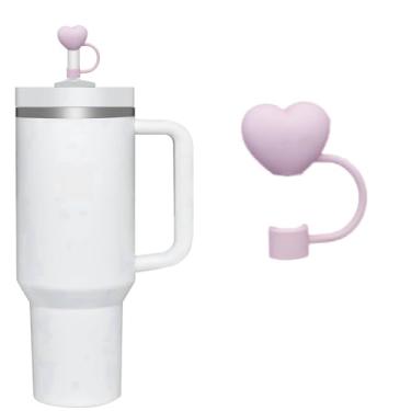 Imagem de Capa de palha de coração rosa para copo Stanley de 40 e 850 g, tampa de cobertura de palha de silicone de 10 mm para acessórios de copo Stanley, bonito topo de palha para copos, tampa de palha para