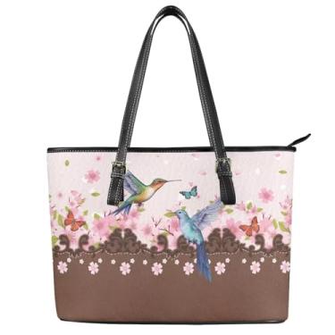 Imagem de GIFTPUZZ Bolsa feminina de couro, bolsa de ombro grande, com alça ajustável e fecho de zíper à prova d'água, Beija-flor, One Size