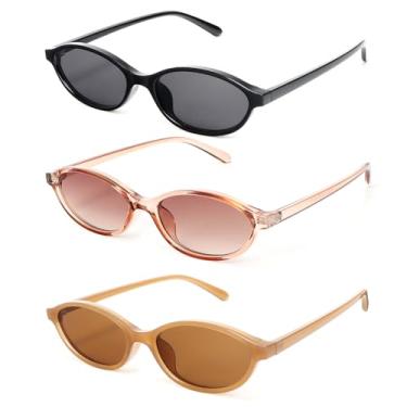 Imagem de Óculos de sol ovais femininos chiques olho de gato vintage armação fina leve e estreita óculos de sol modernos, C3