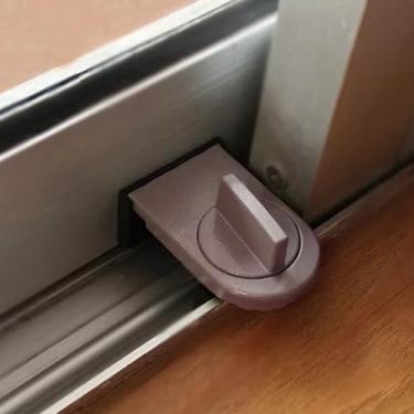 Imagem de Fechadura de alumínio para porta deslizante e janela – Tampa de segurança antifurto à prova de roubo para segurança doméstica e de escritório (marrom)
