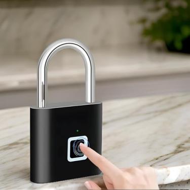 Imagem de Cadeado Inteligente Digital, Impressão Digital, Recarregável USB, À Prova D'Água, Para Armários, Portões.