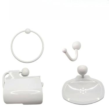 Imagem de Kit Banheiro 4-5 Peças - Conjunto Acessórios para Pia em ABS e Alumínio com Gabarito de Instalação(4 peças branco)