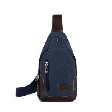 Imagem de Mochila transversal de lona pequena mochila de caminhada mochila para homens mulheres ciclismo ao ar livre viagens, Azul E