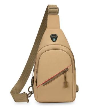 Imagem de Mochila de ombro bolsa mensageiro ajustável portátil masculina caminhada ao ar livre camuflagem esportiva bolsa peitoral, Caqui, Large, Cáqui