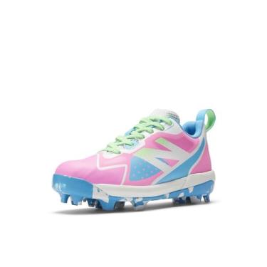Imagem de New Balance Tênis de beisebol unissex infantil Romero Duo V2 moldado de borracha, Rosa/céu vibrante/verde vibrante, 2.5 Little Kid