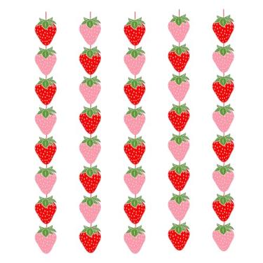 Imagem de Rotumaty Faixa suspensa de morango com 40 peças, decoração de primeiro aniversário, guirlanda de baga, decoração de chá de bebê, faixa de morango doce, pano de fundo, lembrancinhas de festa