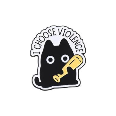 Imagem de Broche de esmalte I Choose Violence engraçado gato segurar taco de beisebol broche para mochilas, casacos, chapéus, acessórios