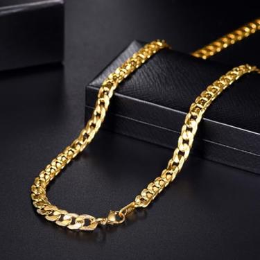 Imagem de Corrente masculina banhada a ouro/prata/preto com elos cubanos de 7 mm, joia hip hop de 45 a 76 cm, 22inch, Aço inoxidável, Sem Pedra Preciosa