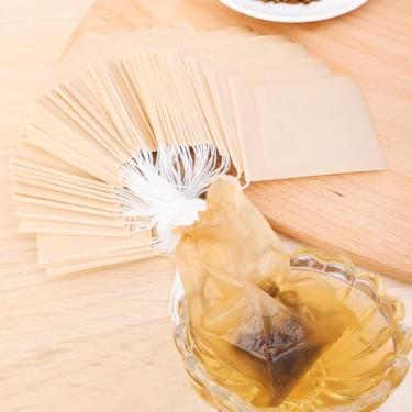 Imagem de 100 sacos de filtro de chá descartáveis para chá solto, sachês de infusor vazios biodegradáveis crus com cordão (8 x 10 cm)