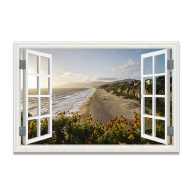Imagem de LKXGRRSFG Impressão em tela de ilusão de janela falsa Facing The SeaArtistic, arte de parede com vista panorâmica real para sala de estar 60 x 75 cm sem moldura