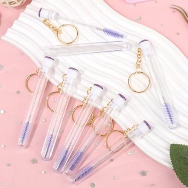 Imagem de Conjunto de 10 peças de tubo de rímel de diamante, porta-chaves de diamante, pincéis de rímel vazios, porta-cílios, aplicador de ferramentas de maquiagem (roxo)