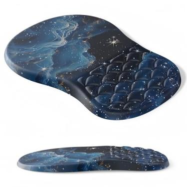 Imagem de YiRing Mouse pad ergonômico com suporte de pulso, descanso de pulso espacial azul para alívio da dor do túnel do carpo, design de protuberância de massagem com inclinação de espuma de memória