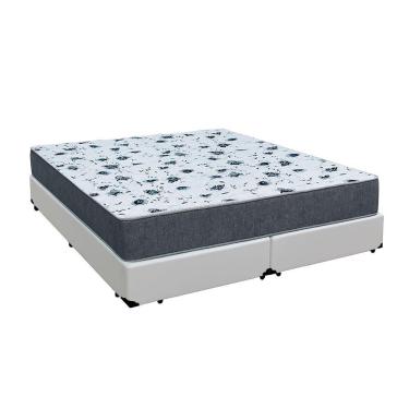Imagem de Cama Box Queen 158 Tecido Sintético Branco Com Colchão Alegro Bello Box Espuma D28 Cinza 57x158x198