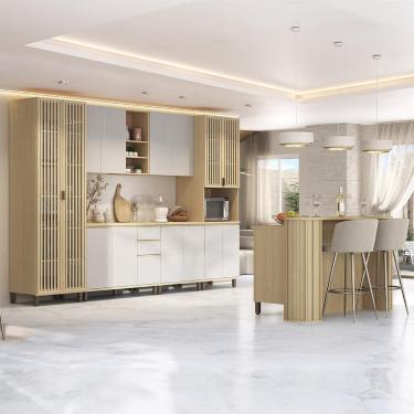 Imagem de Armário De Cozinha 8 Peças Cp02 Com Ilha Pierre Carvalho/cinza L01 - Mpozenato