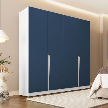 Imagem de Guarda Roupa Roupeiro 4 Portas 4 Gavetas Porto Branco Azul Politorno Móveis