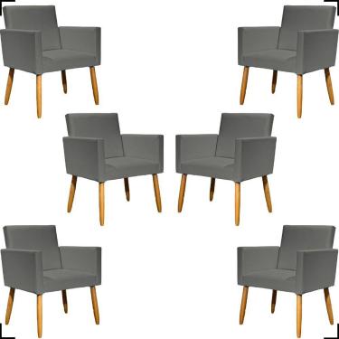 Imagem de Kit 6 Poltronas Decorativa Para Sala Recepção Consultório Nina Corino Cores Pé Palito 30 Cm Castanho