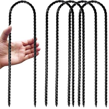 Imagem de Hodvya Estacas de trampolim de 30,5 cm Âncoras de vento forte Estacas em forma de U para o chão Acessórios de trampolim de vento alto, conjunto de 4, preto