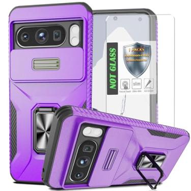 Imagem de Capa para Pixel 8 Pro, com capa de lente de câmera deslizante, protetor de tela HD, suporte de anel giratório de 360°, capa protetora à prova de choque de grau militar AYMECL para Google Pixel 8 Pro