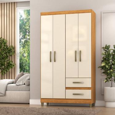 Imagem de Roupeiro Lisboa 4 Portas 2 Gavetas 99x180x40cm Cinamomo/Off White