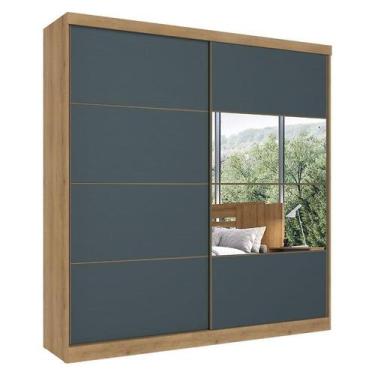 Imagem de Guarda Roupa Casal Malaga Glass 2 Portas Capuccino Azul Acetinado - TH