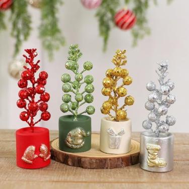 Imagem de Mini decoração de árvore de prata, enfeite de mesa de cimento de 16 cm com bolas de prata brilhantes e bota dourada para prateleira, cornija, mesa, festa ou exibição de férias, dourado