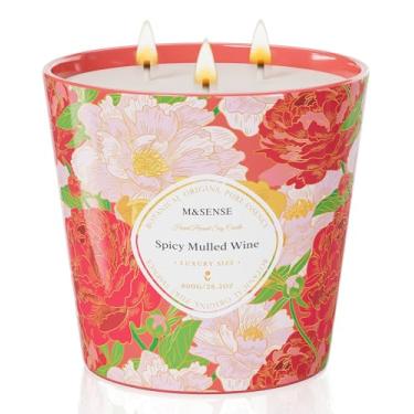 Imagem de M&SENSE Vela perfumada de vinho quente picante, 799 g, 3 pavios, velas grandes de cera de soja natural, longa duração, limpa, queima lenta, não tóxica, decoração para relaxamento em casa, encontros