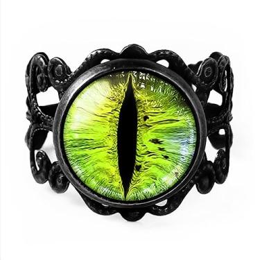 Imagem de Anel de olho de gato verde - Anel de filigrana feito à mão com olho de taxidermia animal realista, Vidro, Sem pedra preciosa