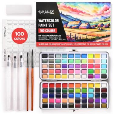 Imagem de Conjunto de pintura em aquarela Art Vista 100 cores brilhantes com met