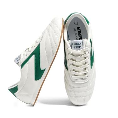Imagem de LUCKY STEP Tênis feminino leve e moderno, sola fina, atlético, casual, corrida, academia, treino, confortável, tênis de caminhada, Branco/Verde, 36