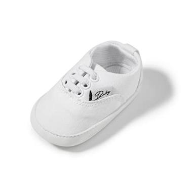 Imagem de Tênis de lona para bebês meninos e meninas recém-nascidos antiderrapante sola macia Frist Walking sapatos respiráveis para crianças pequenas, A02 Branco, 12-18 Months Toddler