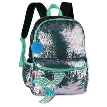 Imagem de Mochila Escolar Feminina de Costas com Paetê de Sereia Clio, verde
