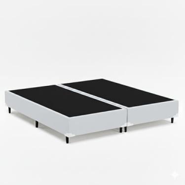 Imagem de Cama Box Queen Bipartido 79, Pés de Madeira (Corino, Branco)