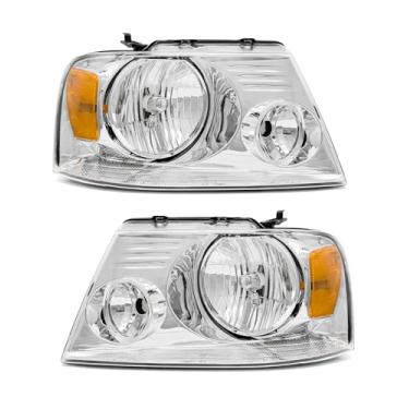 Imagem de Compatível com Ford F150 Pickup/06 07 08 Lincoln Mark LT 2004-2008 farol âmbar para montagem de farol F150 2004-2008 com lente transparente cromada refletor de substituição R+L