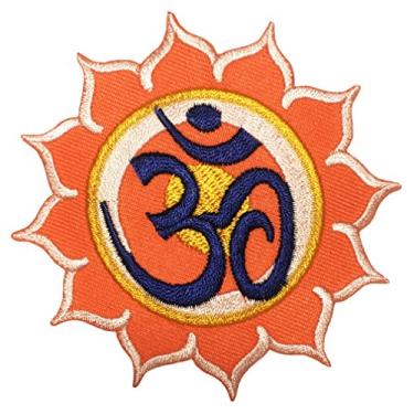 Imagem de Papapatch Aum Sun Om Ohm Hindu Hindi Hinduísmo Yoga Design Flor Decalque Criança Bebê Camisetas Jaquetas Jeans Roupas Bordado Ferro em Costura Patch - Laranja (Ferro-AUM-Sun-OR)
