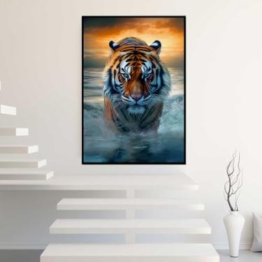 Imagem de Quadros Decorativos com Moldura Pintura Barcos Sol Arte Sala Quarto Kit Conjunto 2